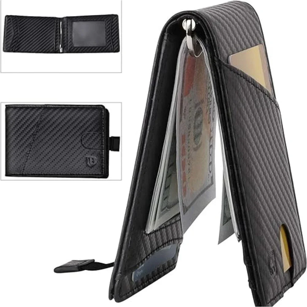 RFID Minimalist Bifold Slim Wallet with Money Clip 6 CC slots & 1 ID Win…